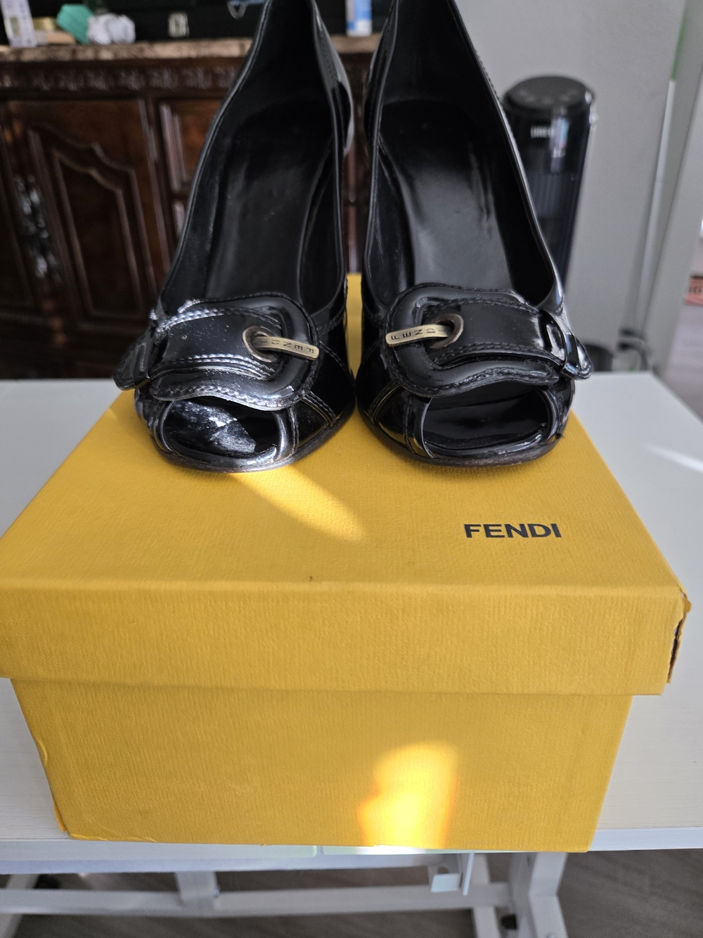 Fendi Black Patent Leather Peep-Toe Pumps